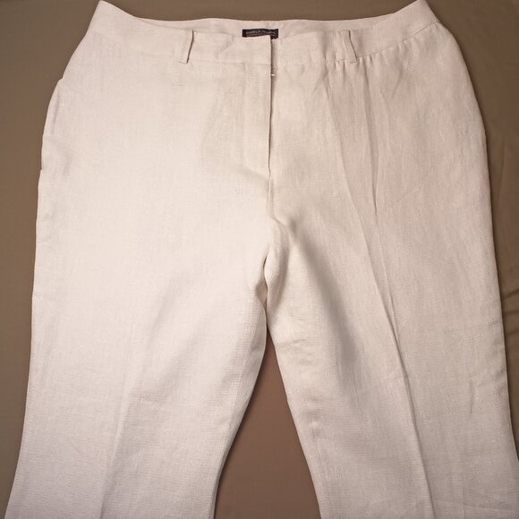 Winter White Sparkly Linen Pants Size 20W High Rise Wide Leg Pamela Dennis - Picture 2 of 9